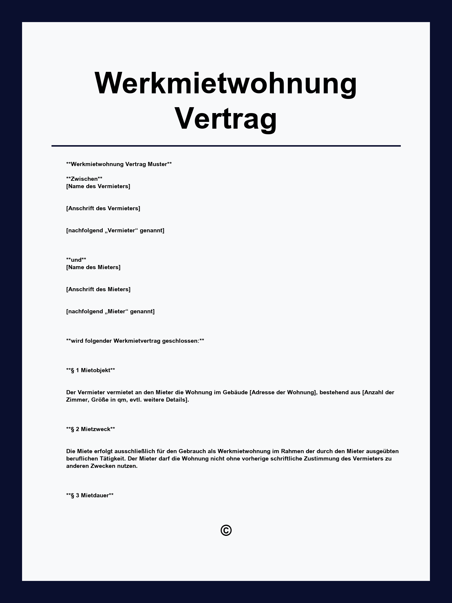 Werkmietwohnung Vertrag Muster